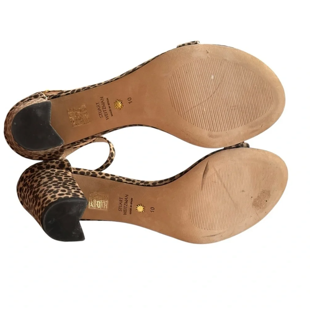 Stuart Weitzman Leopard Block Heel Ankle Strap Sandals Size 10 - Picture 8 of 10